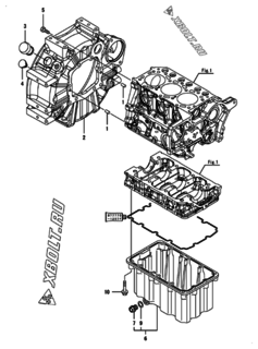  Двигатель Yanmar 3TNM72-HWG, узел -  Маховик с кожухом и масляным картером 