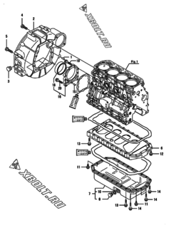  Двигатель Yanmar 4TNV88-BGPGEC, узел -  Маховик с кожухом и масляным картером 