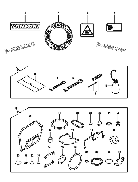 Инструменты, шильды и комплект прокладок двигателя Yanmar L100N5EF1C1EAAR
