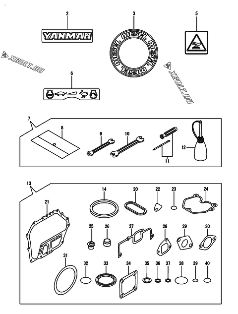  Инструменты, шильды и комплект прокладок двигателя Yanmar L100N6FJ1F5HACA
