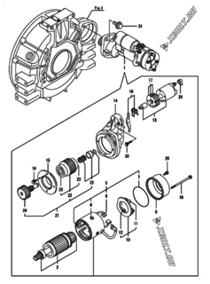  Двигатель Yanmar 4TNV98-ZVHYB1, узел -  Стартер 