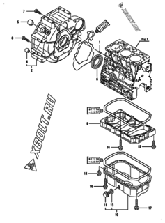  Двигатель Yanmar 3TNV76-GPGEC, узел -  Маховик с кожухом и масляным картером 