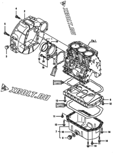  Двигатель Yanmar 3TNV88-BGPGEC, узел -  Маховик с кожухом и масляным картером 