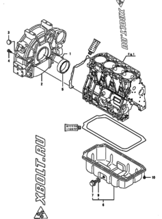  Двигатель Yanmar 4TNV98-GPGEC, узел -  Маховик с кожухом и масляным картером 