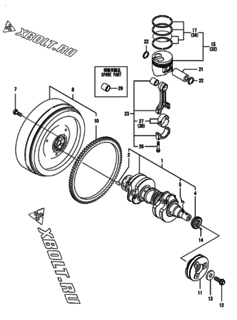 Двигатель Yanmar 3TNM72-GHFCL, узел -  Коленвал и поршень 