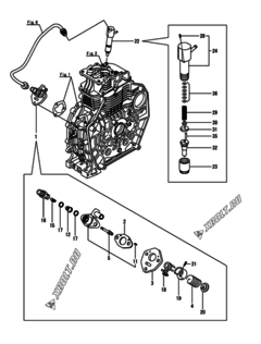  Двигатель Yanmar L70N5EF1C1AA, узел -  Топливный насос высокого давления (ТНВД) и форсунка 