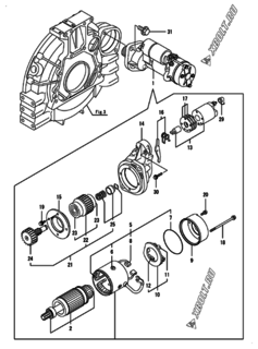  Двигатель Yanmar 4TNV98T-ZXNMS, узел -  Стартер 
