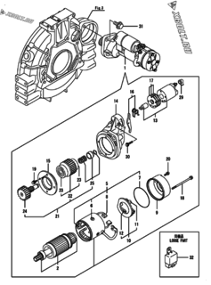  Двигатель Yanmar 4TNV98-ZNMS2F, узел -  Стартер 