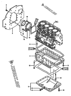  Двигатель Yanmar 4TNV84T-ZXKVA, узел -  Крепежный фланец и масляный картер 