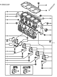  Двигатель Yanmar 4TNV94L-BXPYB, узел -  Блок цилиндров 