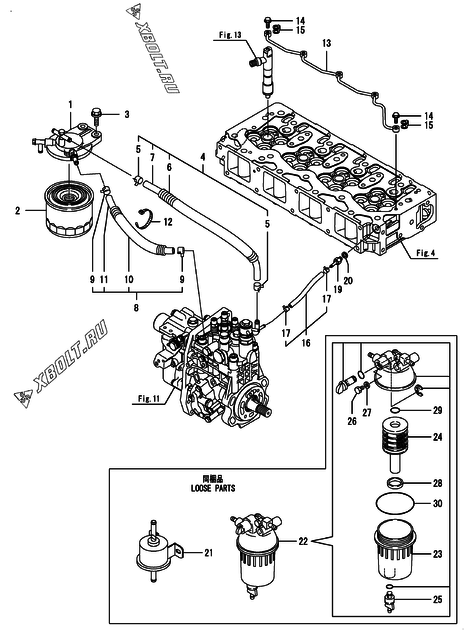  Топливопровод двигателя Yanmar 4TNV98-IGE