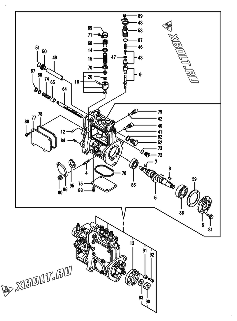  Топливный насос высокого давления (ТНВД) двигателя Yanmar 3TNV76-SNSE12