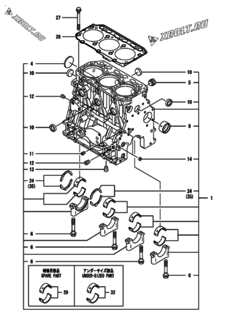  Двигатель Yanmar 3TNV84T-BKWM, узел -  Блок цилиндров 