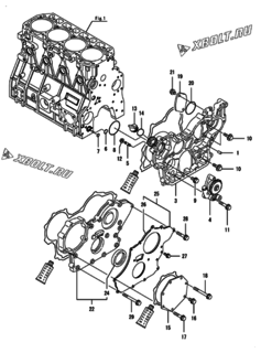  Двигатель Yanmar 4TNV98T-ZNIME, узел -  Корпус редуктора 