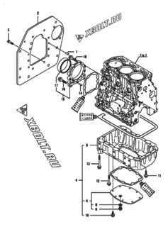  Двигатель Yanmar 3TNV88-BKVA, узел -  Крепежный фланец и масляный картер 