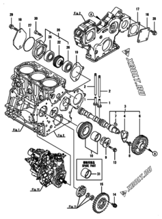  Двигатель Yanmar 3TNV88-BKVA, узел -  Распредвал и приводная шестерня 