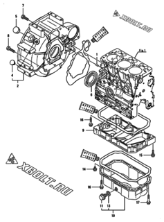  Двигатель Yanmar 3TNV76-GGEA, узел -  Маховик с кожухом и масляным картером 