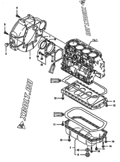  Двигатель Yanmar 4TNV88-BNIS, узел -  Маховик с кожухом и масляным картером 