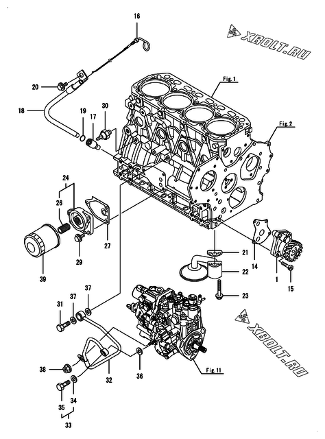  Система смазки двигателя Yanmar 4TNV88-BNIS