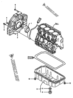  Двигатель Yanmar 4TNV98T-SLG, узел -  Маховик с кожухом и масляным картером 