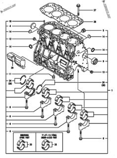  Двигатель Yanmar 4TNV94L-SXGA, узел -  Блок цилиндров 