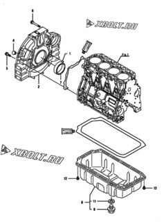  Двигатель Yanmar 4TNV94L-SXGA, узел -  Маховик с кожухом и масляным картером 