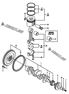  Двигатель Yanmar 4TNV98T-SHYB, узел -  Коленвал и поршень 