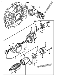  Двигатель Yanmar 4TNV98T-SHYB, узел -  Стартер 