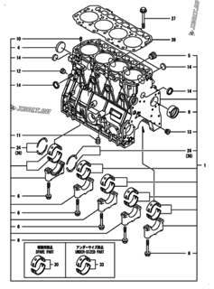  Двигатель Yanmar 4TNV94L-ZXSDB, узел -  Блок цилиндров 