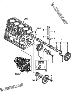  Двигатель Yanmar 4TNV88-BDAW, узел -  Распредвал и приводная шестерня 
