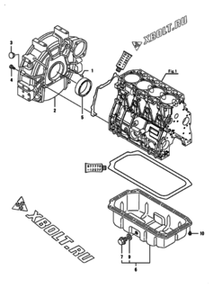  Двигатель Yanmar 4TNV98-IGMF, узел -  Маховик с кожухом и масляным картером 