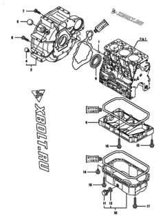  Двигатель Yanmar 3TNV76-GMF, узел -  Маховик с кожухом и масляным картером 