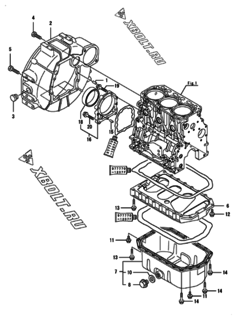  Двигатель Yanmar 3TNV88-BGMF, узел -  Маховик с кожухом и масляным картером 