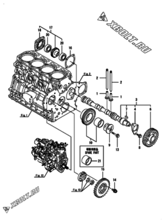  Двигатель Yanmar 4TNV88-BKCM, узел -  Распредвал и приводная шестерня 