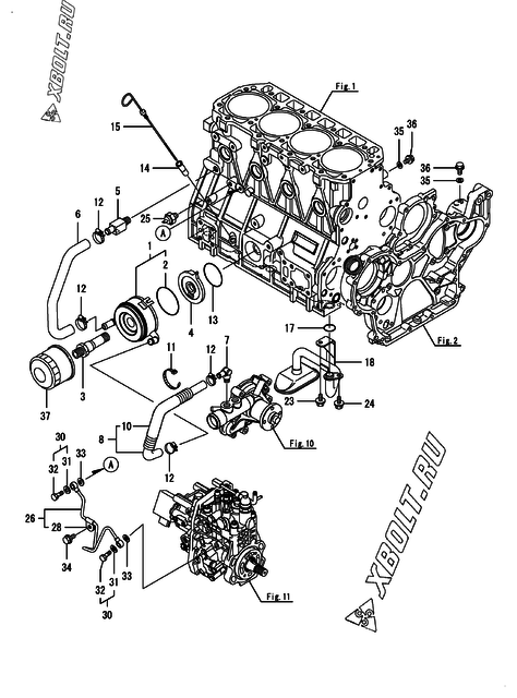  Система смазки двигателя Yanmar 4TNV98-ZPJLW