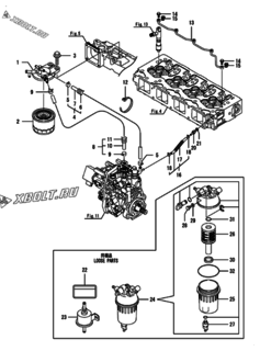  Двигатель Yanmar 4TNV98-ZPJLW, узел -  Топливопровод 