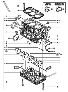  Двигатель Yanmar 3TNM72-AWK, узел -  Блок цилиндров 