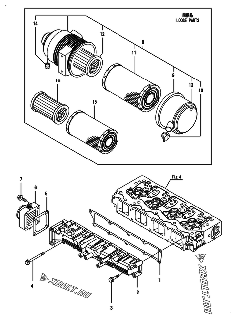  Впускной коллектор и воздушный фильтр двигателя Yanmar 4TNV94L-PLK