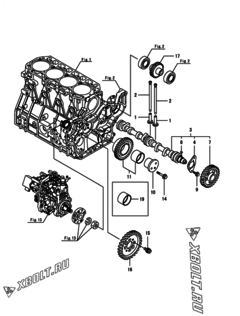  Двигатель Yanmar 4TNV98T-ZNKTC, узел -  Распредвал и приводная шестерня 