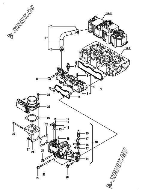  Впускной коллектор двигателя Yanmar 3TNV88C-DTR4