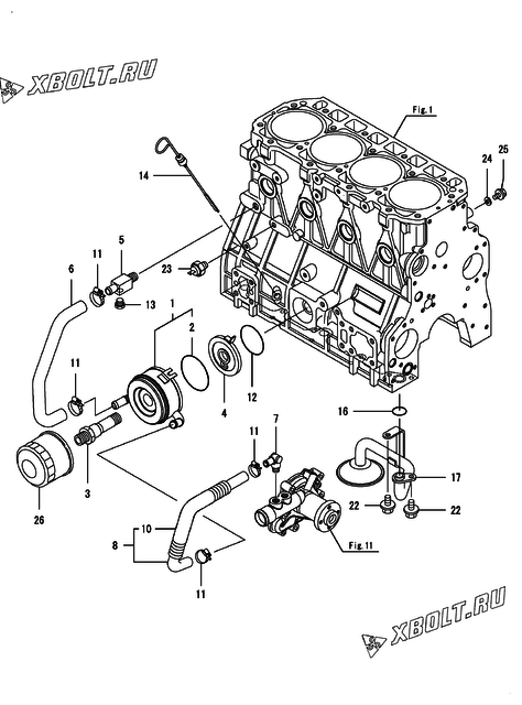  Система смазки двигателя Yanmar 4TNV98C-NMS2