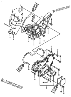  Двигатель Yanmar 4TNV88C-KMS, узел -  Корпус редуктора 