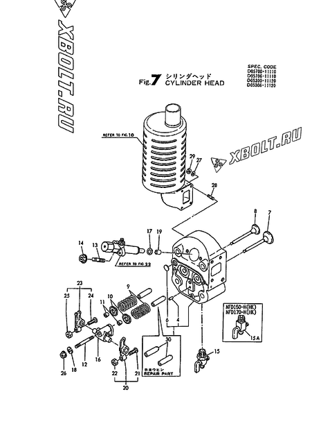  Головка блока цилиндров (ГБЦ) двигателя Yanmar NFD170-E(EK)