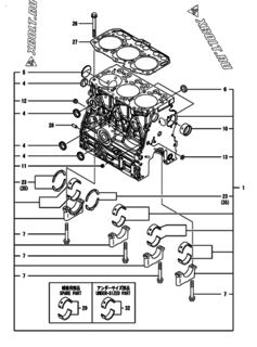  Двигатель Yanmar 3TNV80F-NGGE, узел -  Блок цилиндров 