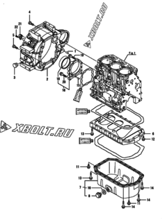  Двигатель Yanmar 3TNV88C-DYEM, узел -  Маховик с кожухом и масляным картером 