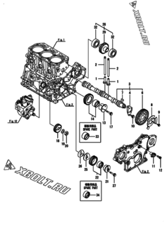  Двигатель Yanmar 3TNV88C-DYEM, узел -  Распредвал и приводная шестерня 