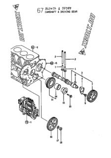  Двигатель Yanmar 3TNE84T-GH, узел -  Распредвал и приводная шестерня 
