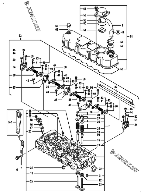  Головка блока цилиндров (ГБЦ) двигателя Yanmar 4TNE84T-GH