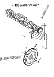  Двигатель Yanmar 6LAALCDT(YCP, узел -  Коленвал и маховик 