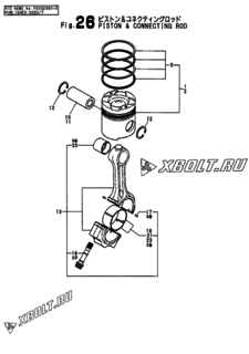  Двигатель Yanmar 6LAALCDT(C01, узел -  Поршень и шатун 
